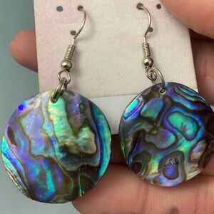 Iridescent Abalone Shell Round Drop Earrings - Women Jewelry